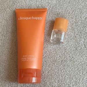 6.7 oz Clinique happy body cream and mini perfume spray